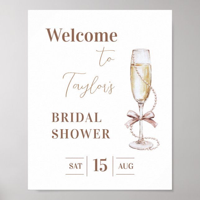 Póster Signo de bienvenida a la ducha de novia Prosecco y (Frente)