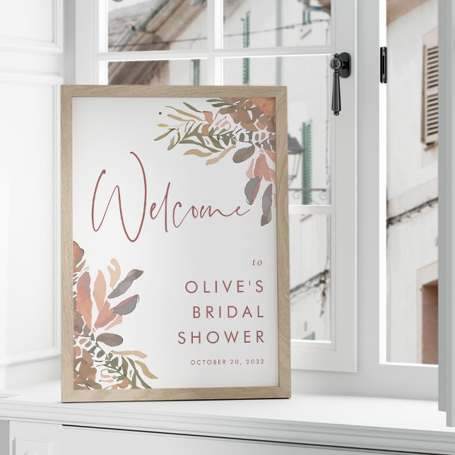Póster Signo de bienvenida a la ducha nupcial floral neut (Neutral boho floral bridal shower welcome sign)