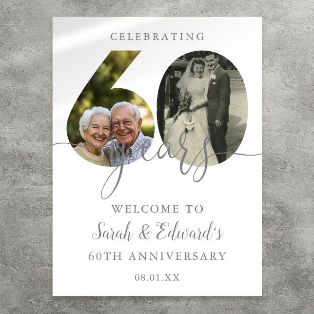 Póster Signo de bienvenida a la foto del 60 aniversario d (60th Wedding Anniversary 2 Photo Welcome Sign)
