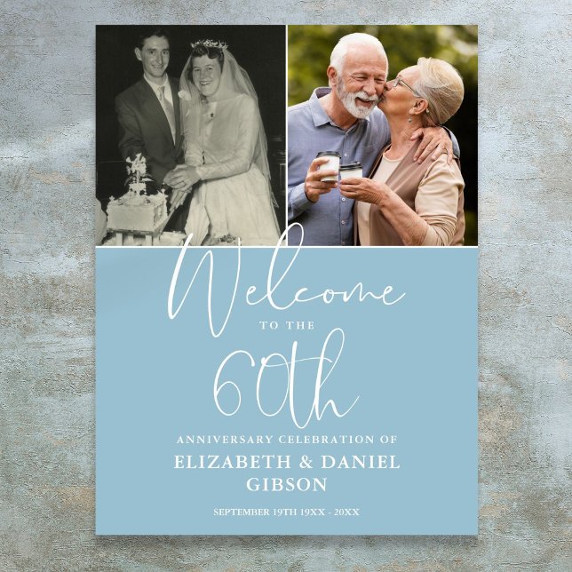Póster Signo de bienvenida a la foto del 60 aniversario d (60th Wedding Anniversary 2 Photo Welcome Sign)