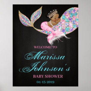 Póster Signo de bienvenida a la sirena en Baby Shower afr