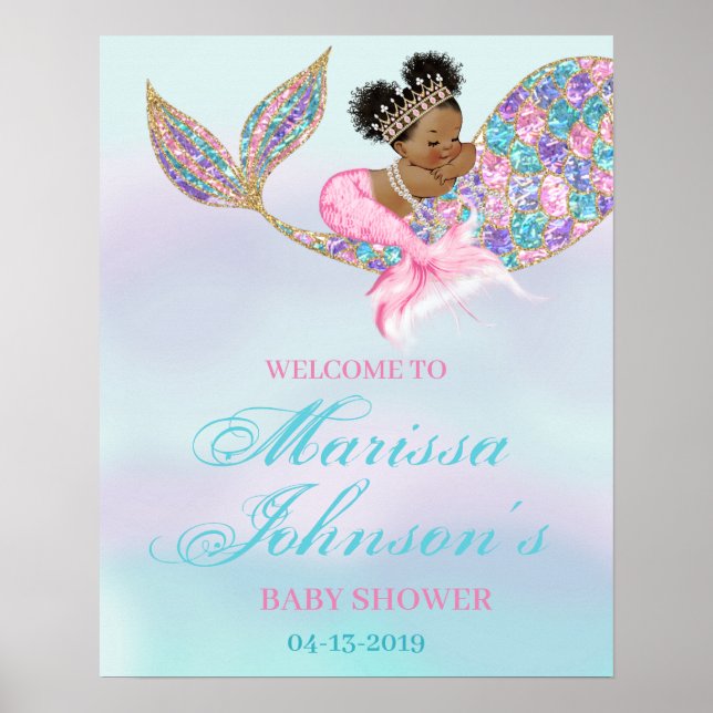 Póster Signo de bienvenida a la sirena en Baby Shower afr (Frente)