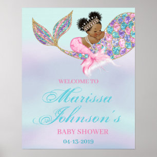 Póster Signo de bienvenida a la sirena en Baby Shower afr