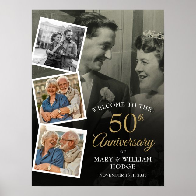 Póster Signo de bienvenida al Collage de fotos de 50 años (Frente)