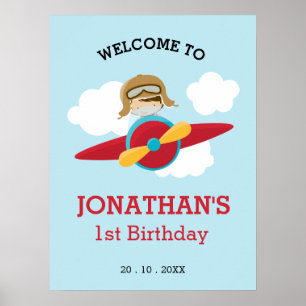 Póster Signo de bienvenida al cumpleaños del avión (Rótul