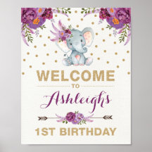 Signo de bienvenida al cumpleaños del Elefante Pur