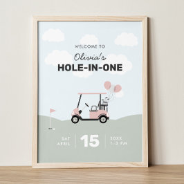 Póster Signo de bienvenida al primer cumpleaños del golf 