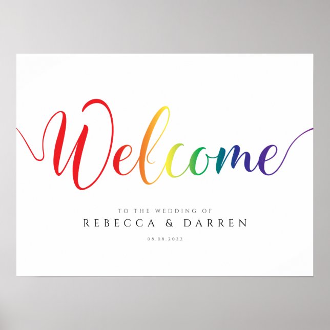 Póster Signo de bienvenida arcoiris Boda LGBT personaliza (Frente)