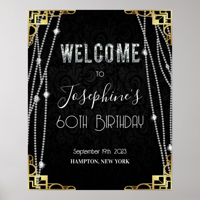 Póster Signo de bienvenida Art Deco de 1920 para diamante (Frente)