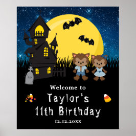 Póster Signo de bienvenida azul de cumpleaños de Hallowee