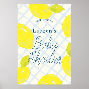 Póster Signo de bienvenida Baby Shower azul limón pintado