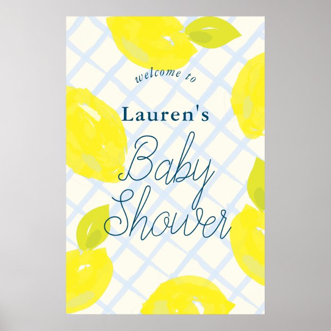 Póster Signo de bienvenida Baby Shower azul limón pintado (Frente)