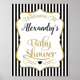 Póster Signo de bienvenida Baby Shower Black Gold Elegant