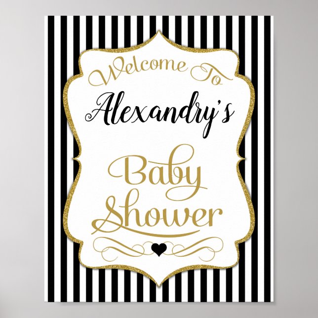 Póster Signo de bienvenida Baby Shower Black Gold Elegant (Frente)