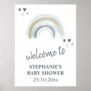 Póster Signo de bienvenida Baby Shower Blue Boho Rainbow