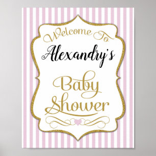 Póster Signo de bienvenida Baby Shower color rosa dorado