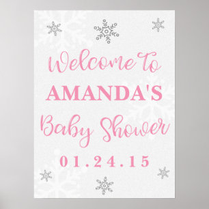 Póster Signo de bienvenida Baby Shower con copo de nieve