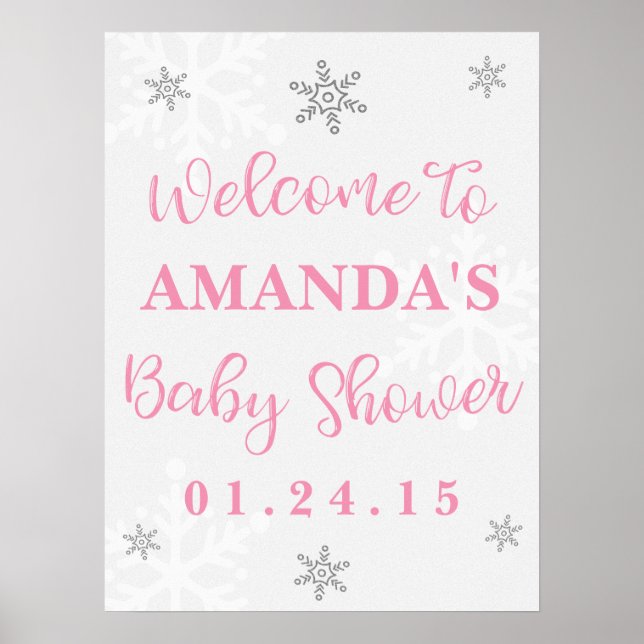 Póster Signo de bienvenida Baby Shower con copo de nieve  (Frente)