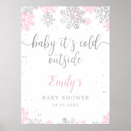 Póster Signo de bienvenida Baby Shower con copos de nieve