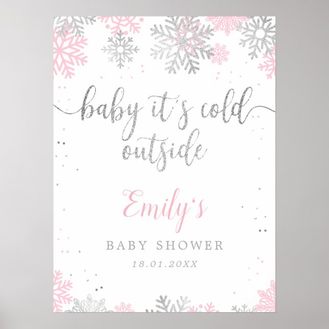 Póster Signo de bienvenida Baby Shower con copos de nieve (Frente)