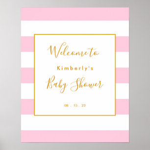 Póster Signo de bienvenida Baby Shower de bandas rosadas 