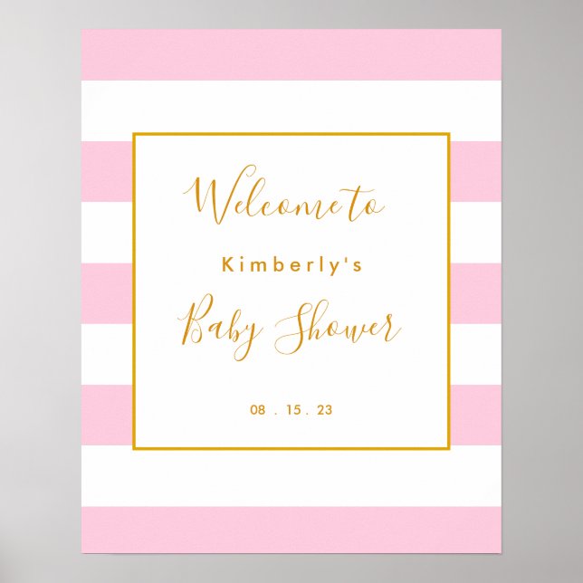 Póster Signo de bienvenida Baby Shower de bandas rosadas  (Frente)