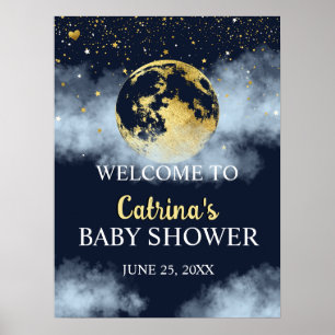 Póster Signo de bienvenida Baby Shower de Blue Gold Moon