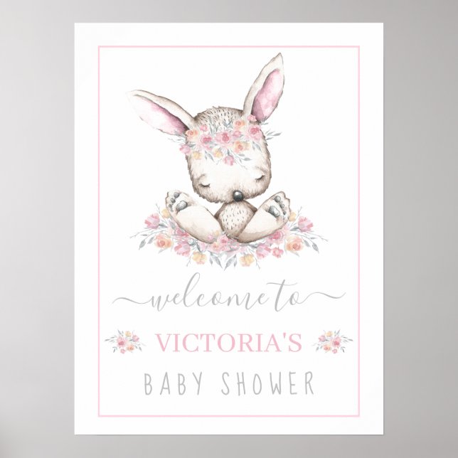 Póster Signo de bienvenida Baby Shower de Chica de conejo (Frente)