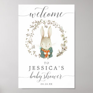 Póster Signo de bienvenida Baby Shower de Conejo Vintage