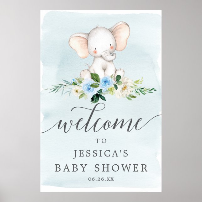 Póster Signo de bienvenida Baby Shower de Elephant Boy Bl (Frente)