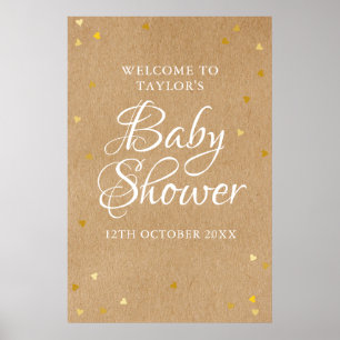 Póster Signo de bienvenida Baby Shower de Gold Love Heart
