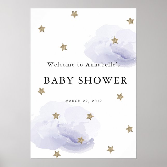 Póster Signo de bienvenida Baby Shower de las nubes Laven (Frente)