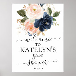 Póster Signo de bienvenida Baby Shower de Navy y Rubor