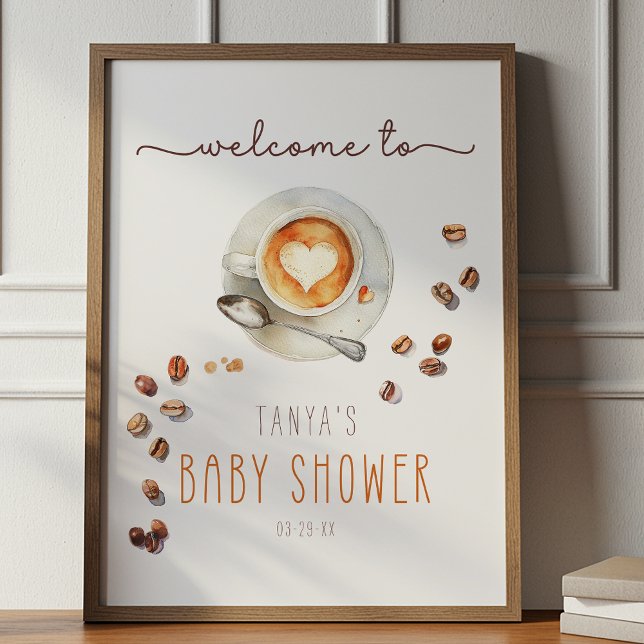 Póster Signo de bienvenida Baby Shower de Watercolor Coff (Welcome Sign Poster)