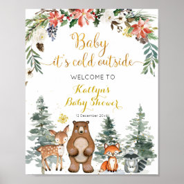 Póster Signo de bienvenida Baby Shower de Winter Woodland