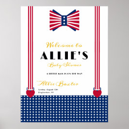 Póster Signo de bienvenida Baby Shower del azul rojo del 