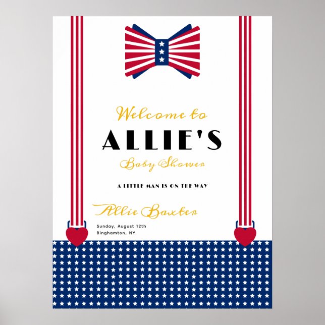 Póster Signo de bienvenida Baby Shower del azul rojo del  (Frente)