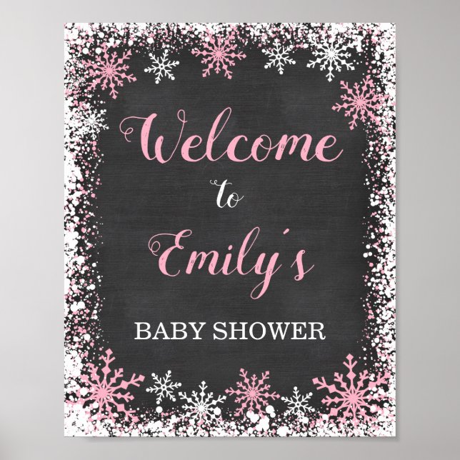 Póster Signo de bienvenida Baby Shower del Chica de copo  (Frente)