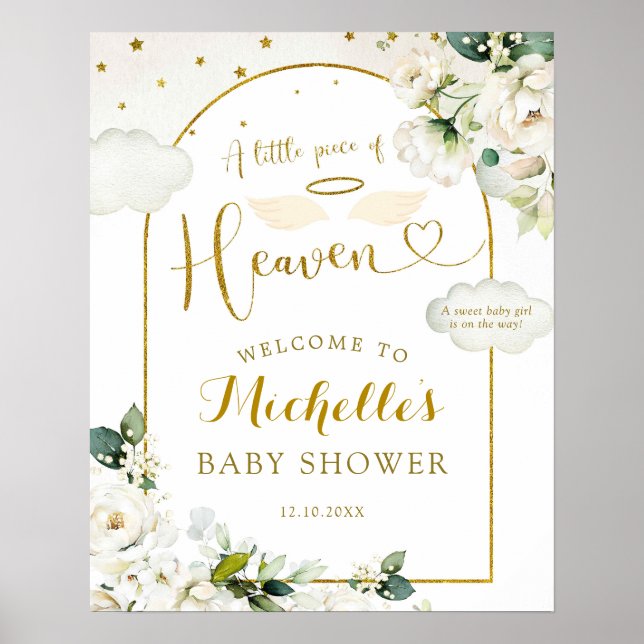 Póster Signo de bienvenida Baby Shower del cielo floral b (Frente)