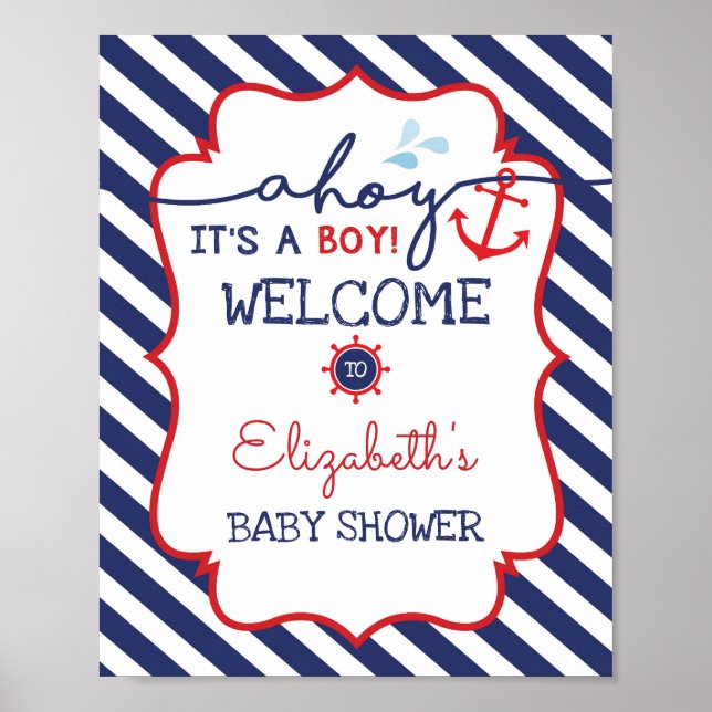 Póster Signo de bienvenida Baby Shower nautical Decoració (Frente)