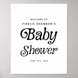Póster Signo de bienvenida Baby Shower Retro en blanco y 