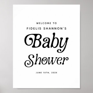 Póster Signo de bienvenida Baby Shower Retro en blanco y