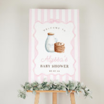 Signo de bienvenida Baby Shower rosa para leche y