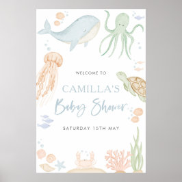 Póster Signo de bienvenida bajo el mar Baby Shower 24x36"
