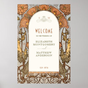 Póster Signo de bienvenida Boda Art Nouveau vintage de Mu