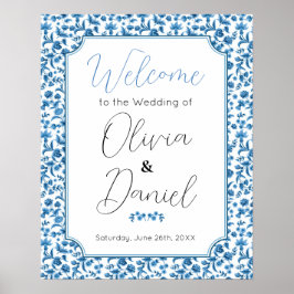 Póster Signo de bienvenida Boda Chintz Blue Floral Ditsy