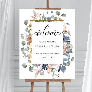 Póster Signo de bienvenida boda con espléndida floral y v