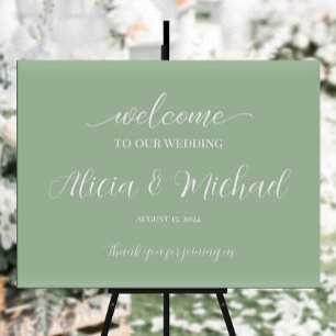 Póster signo de bienvenida boda con verde menta