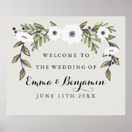 Póster Signo de bienvenida Boda de Anemones pintados