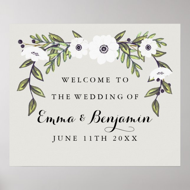 Póster Signo de bienvenida Boda de Anemones pintados (Frente)